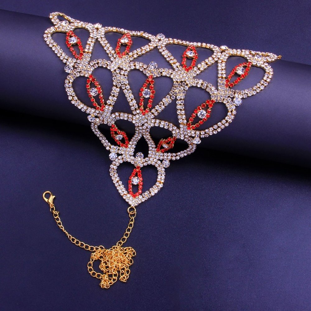 Rhinestone Heart Bikini Jewelry Lingerie Set Bling Bra Thong Crystal Body Chain - Picture 8 of 9